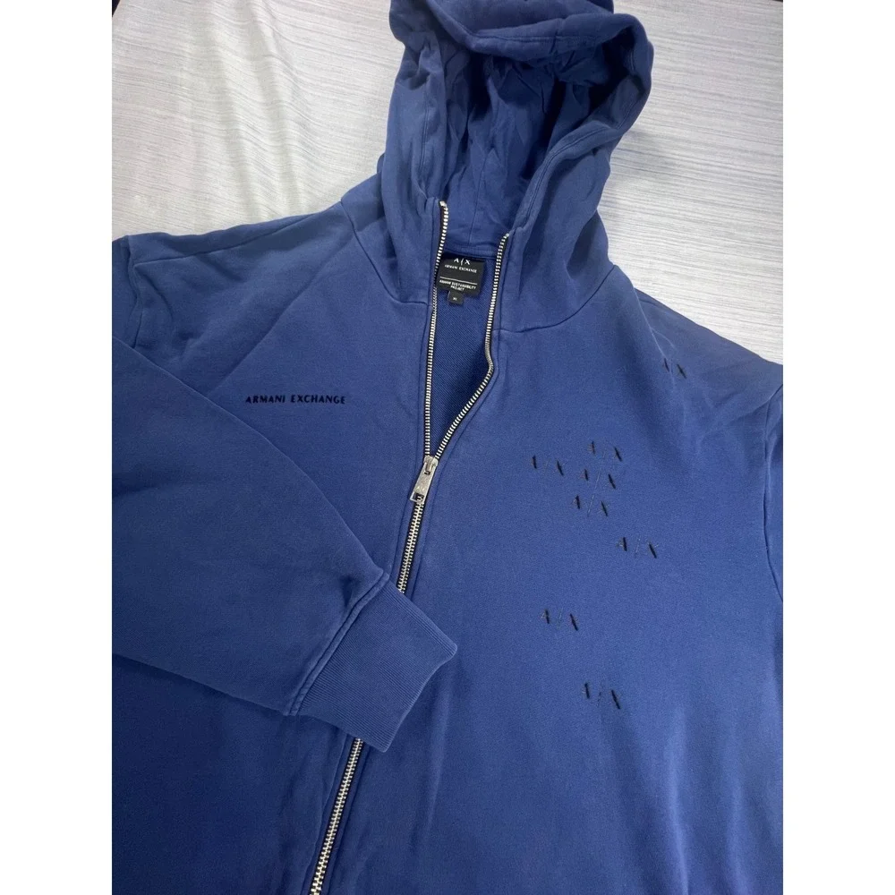 Armani Exchange Mens XL Blue Full Zip Sustainability Project Logo Hoodie